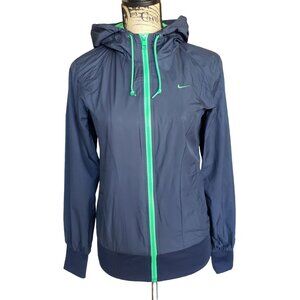 VTG Nike Womens Hooded Jacket S Blue Windrunner Lightweight Zip Sporty Athletic